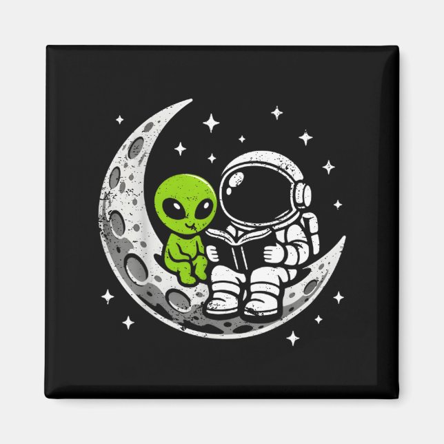 Astronaut reading book alien moon space  magnet (Front)