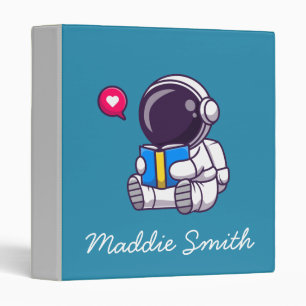 Astronaut reading book cute kids binder