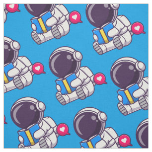 Astronaut reading book cute kids fabric