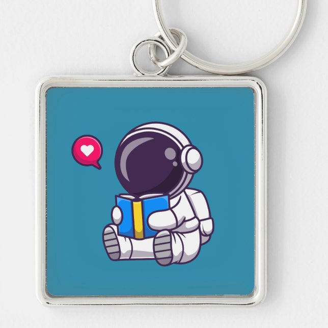 Astronaut reading book cute kids keychain (Front)