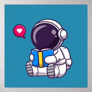 Astronaut reading book cute kids poster