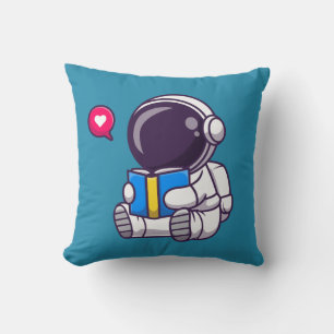 Astronaut reading book cute kids throw pillow