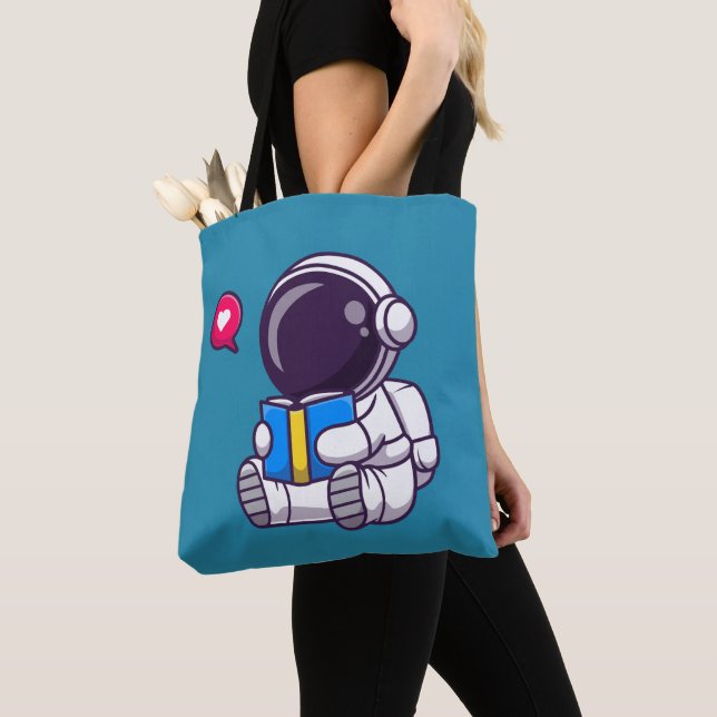 Astronaut reading book cute kids tote bag (Close Up)