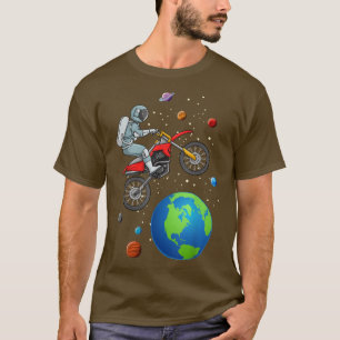 Astronaut Rides Motorcycle In Space Kids Motocross T-Shirt