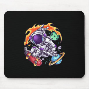 Astronaut Rides Skateboard In Space Between Planet Mouse Pad