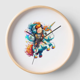 Astronaut riding a Cute Colourful Unicorn  Clock