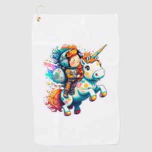 Astronaut riding a Cute Colourful Unicorn Golf Towel