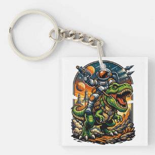 Astronaut Riding a T-Rex – Epic Space Dinosaur Keychain