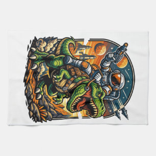 Astronaut Riding a T-Rex – Epic Space Dinosaur Kitchen Towel
