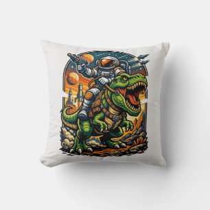 Astronaut Riding a T-Rex – Epic Space Dinosaur Throw Pillow