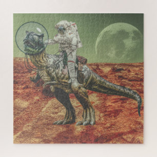 Astronaut Riding A T-Rex On Mars Jigsaw Puzzle