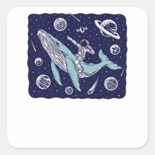 Astronaut riding a whale square sticker