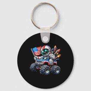 Astronaut Riding Monster Truck 4th Of July Keychain