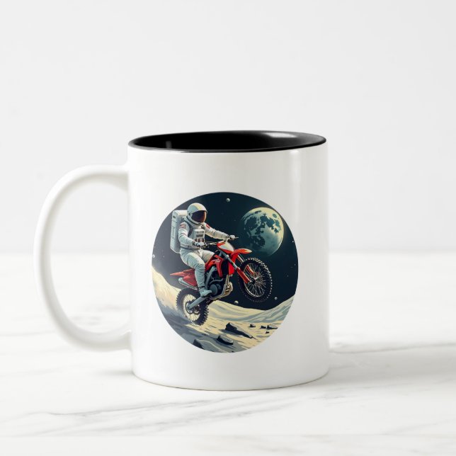 Astronaut Riding Motocross on the Moon Two-Tone Coffee Mug (Left)