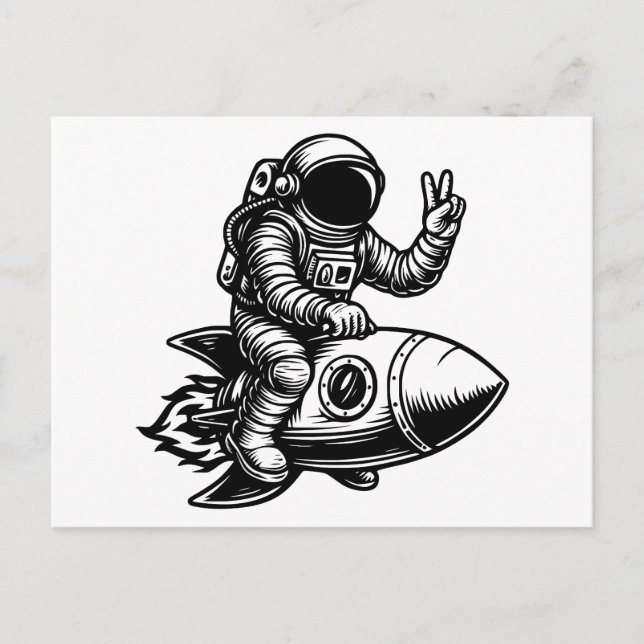 Astronaut Riding on Rocket  Holiday Postcard (Front)