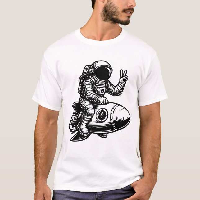 Astronaut Riding on Rocket T-Shirt (Front)