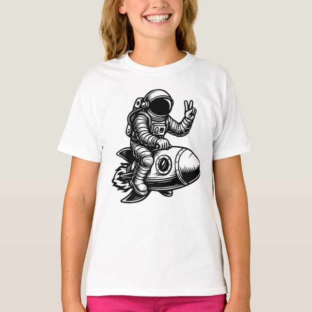 Astronaut Riding on Rocket  T-Shirt (Front)