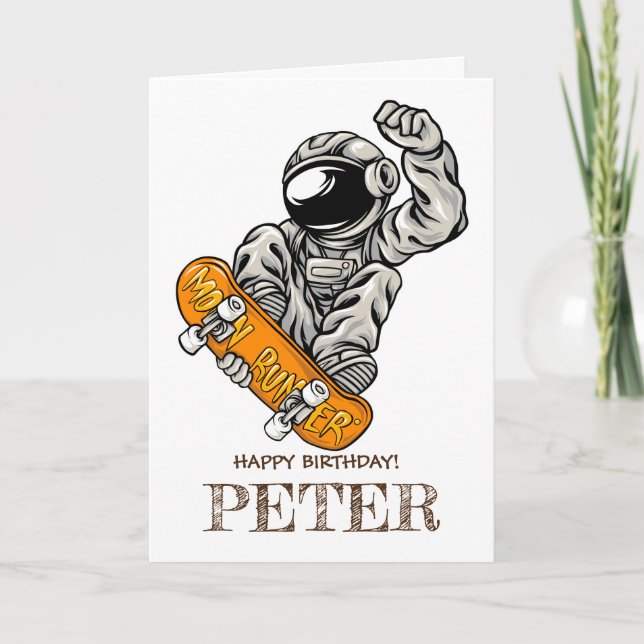 Astronaut Riding SKATEBOARD  Card (Front)