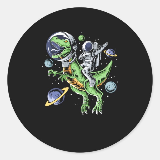 Astronaut Riding T-Rex Dinosaur Astro T-Rex Space Classic Round Sticker (Front)