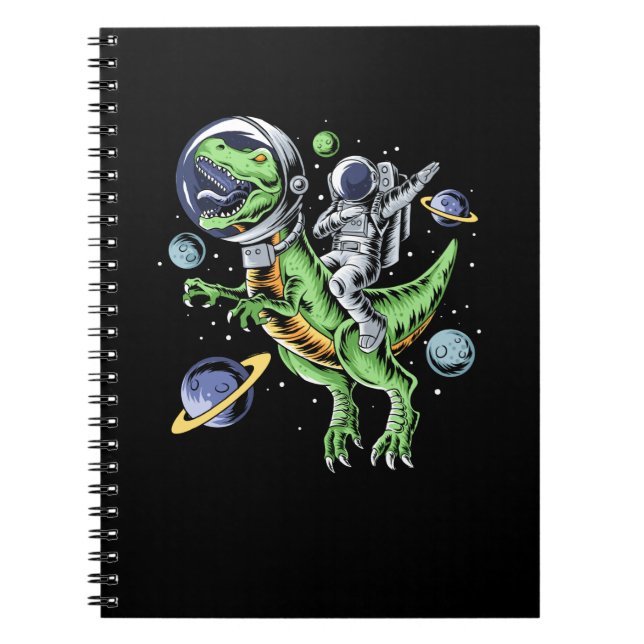 Astronaut Riding T-Rex Dinosaur Astro T-Rex Space Notebook (Front)