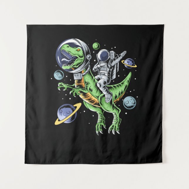Astronaut Riding T-Rex Dinosaur Astro T-Rex Space Tapestry (Front)