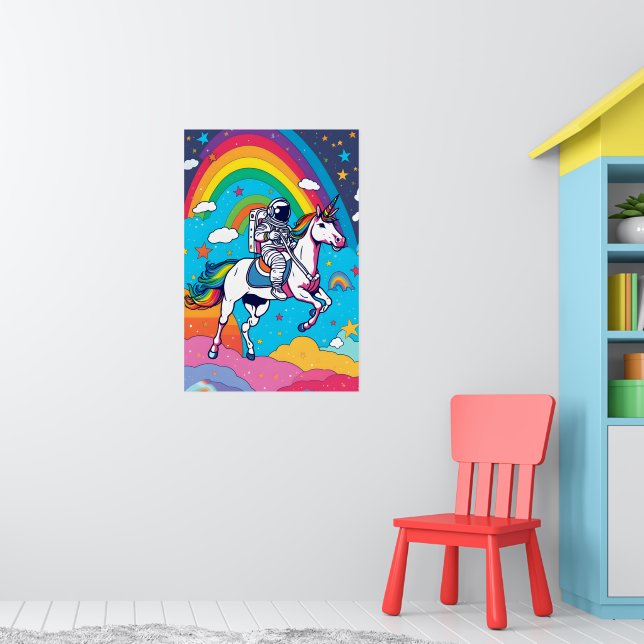 Astronaut Riding Unicorn - Magical Rainbow  Poster (Nursery 1)