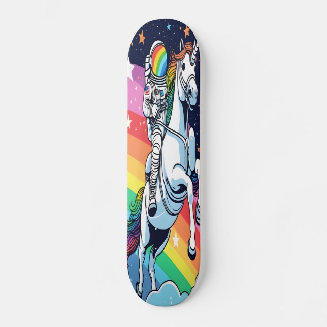Astronaut Riding Unicorn Rainbow Board, Designer Skateboard (Front)