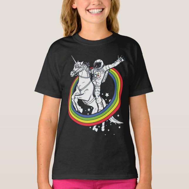 Astronaut Riding Unicorn T-Shirt (Front)