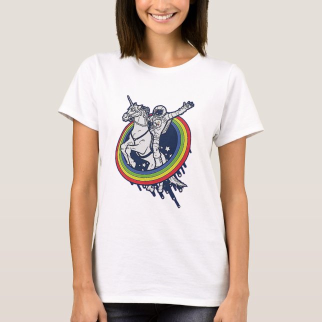 Astronaut Riding Unicorn  T-Shirt (Front)