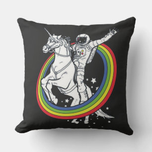 Astronaut Riding Unicorn Throw Pillow
