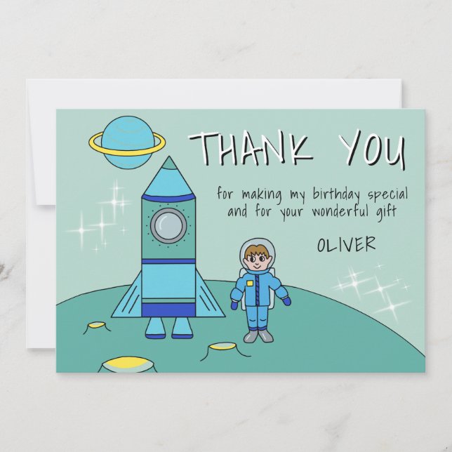 Astronaut Rocket Boy Birthday Thank you Card (Front)