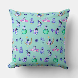 Astronaut rocket earth space throw pillow