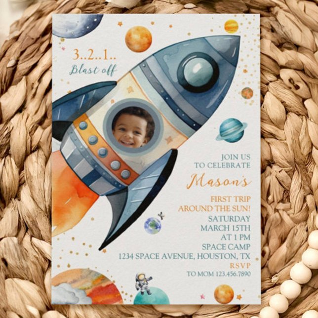 Astronaut Rocket First Trip Around the Sun Invitat Invitation (Creator Uploaded)