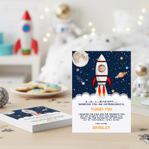 Astronaut Rocket Outer Space 1st Birthday Photo Thank You Card
