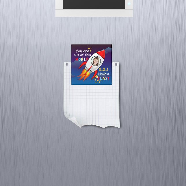 Astronaut rocket outer space personalized photo magnet (Creator Uploaded)