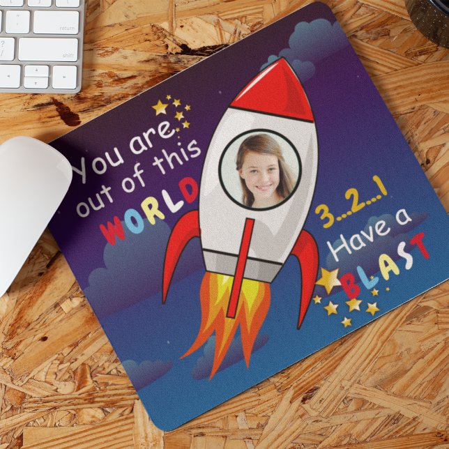 Astronaut rocket outer space personalized photo mouse pad (Creator Uploaded)