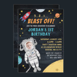 Astronaut Rocket Outer Space | Photo 1st Birthday Invitation<br><div class="desc">Astronaut Rocket Outer Space | Photo First 1st Birthday Party Invitation</div>