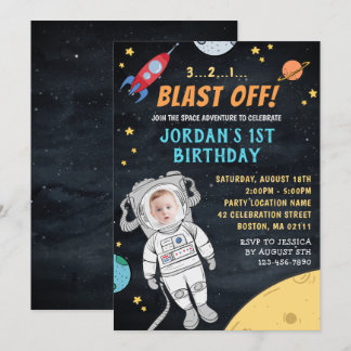 Astronaut Rocket Outer Space | Photo 1st Birthday Invitation