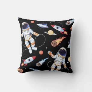 Astronaut Rocket: Vintage Space Seamless Pattern Throw Pillow