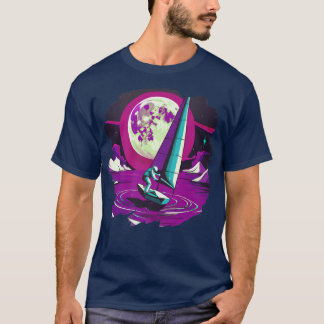Astronaut Sailing on Boat in Space Ocean Lake Cool T-Shirt