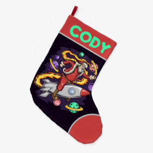 Astronaut Santa in Space Large Christmas Stocking