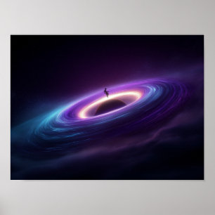 Astronaut Silhouette on Black Hole Accretion Disk Poster