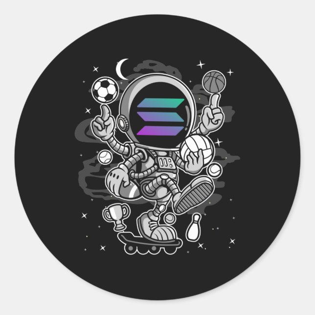Astronaut Skate Solana SOL Coin To The Moon Crypto Classic Round Sticker (Front)