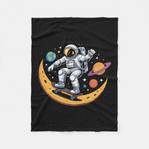 Astronaut Skateboarding Space Moon Planets Kids Fleece Blanket