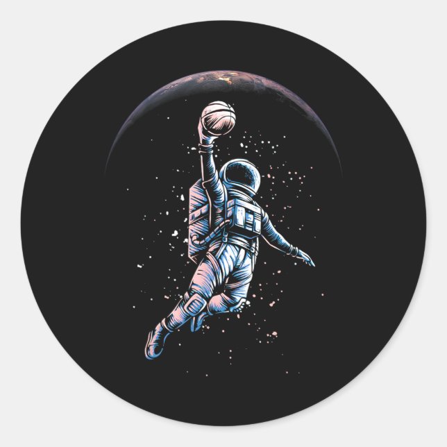 Astronaut Slam Dunk Space Tee Sketll Lover Cool Un Classic Round Sticker (Front)