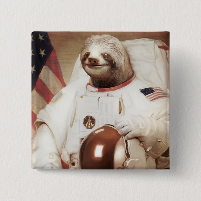 Astronaut Sloth 2 Inch Square Button (Front)