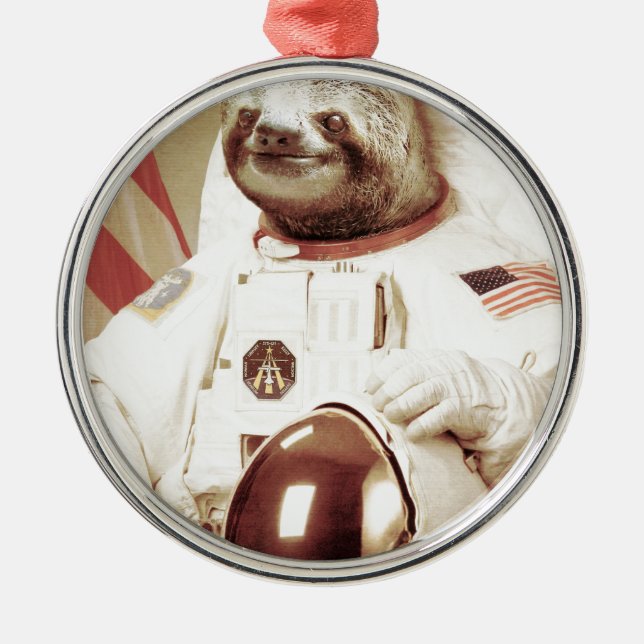 Astronaut Sloth Metal Ornament (Front)