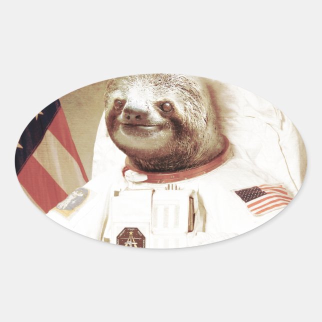 Astronaut Sloth Oval Sticker (Front)