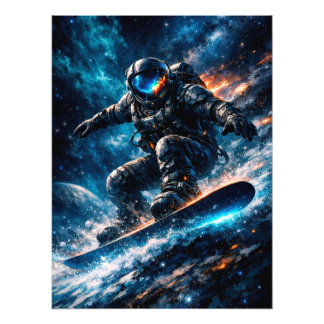 Astronaut Snowboarding Through Space Photo Print