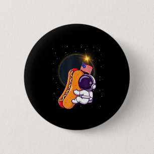 Astronaut Solar Eclipse Hotdog Us Flag Funny Uni E 2 Inch Round Button